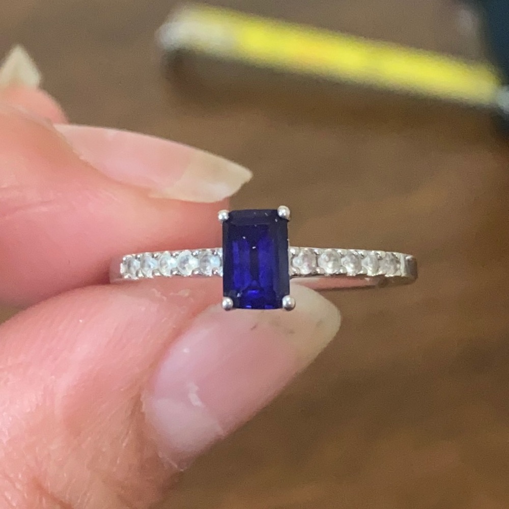Dainty Sterling 925 SI Sapphire & Clear Stone Ring